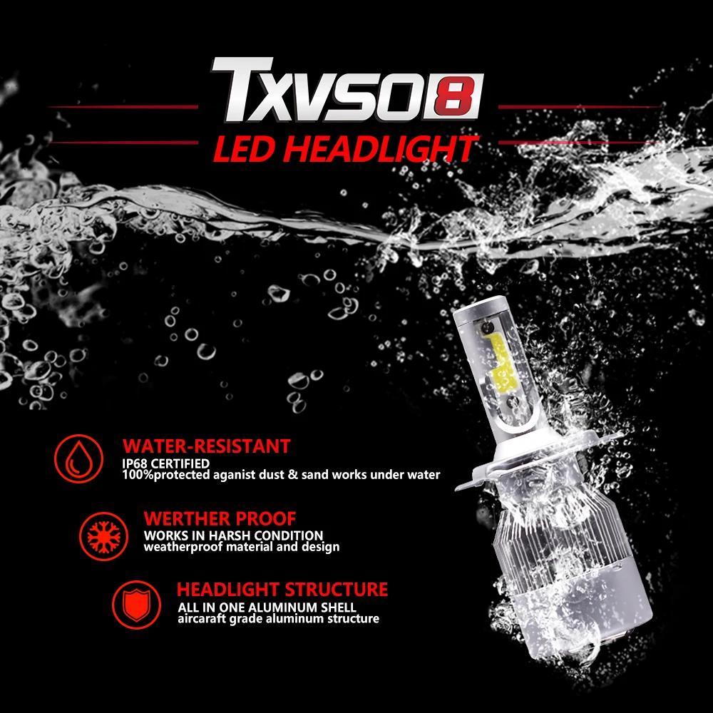 2 шт. led H7 автомобильный головной светильник лампы H1 H4 9005 комплект флип COB чипы 26000LM