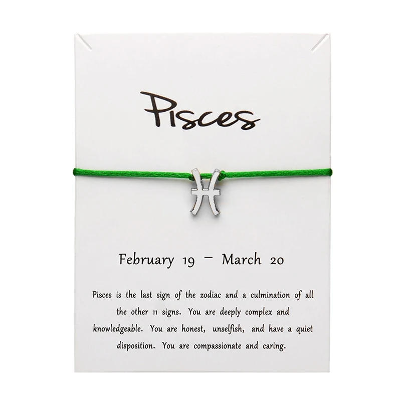 green Silver Pisces Белая карта, модное ювелирное изделие, 12 созвездий, Зодиак рыбы, счастливая веревка, браслет, браслеты для женщин, аксессуары - Окраска металла: green Silver Pisces