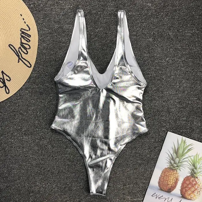 Женский сексуальный однотонный купальник с v образным вырезом золотой