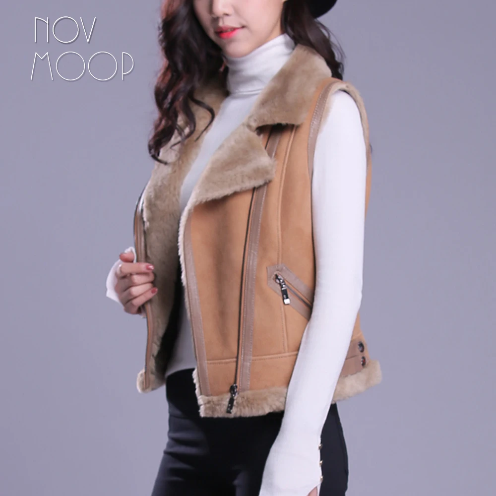 Зимние теплые женские натуральная кожа овчины замша Дубленки жилетка