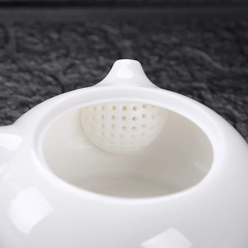 Dehua suet jade white porcelain Chinese household solid wood side teapot handmade health | Дом и сад