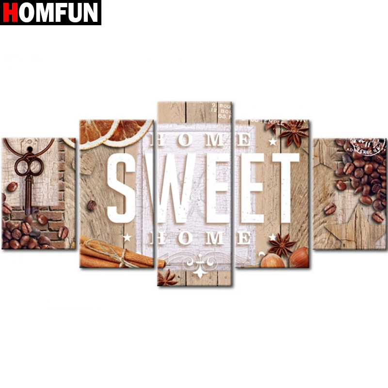 

HOMFUN 5pcs Full Square/Round Drill 5D DIY Diamond Painting "Home sweet home" Multi-picture Combination Embroidery 5D Gift