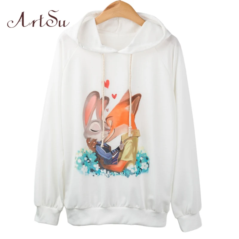Арцу 2017 Для женщин Толстовки мультфильм лиса Ник Джуди печати кофты Плюс Размеры