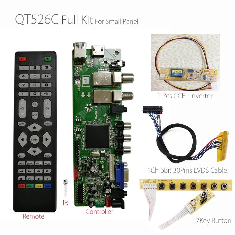 QT526C V1.3 цифровой сигнал DVB S2/T2/C ЖК ATV плата драйвера Dual USB Russian T.S512.69 + 7Key 1ch 6bit lvds