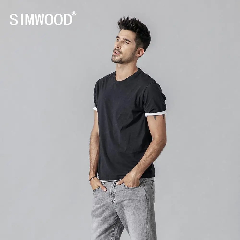 SIMWOOD 2021 летняя новая футболка Мужская контрастная Футболка Повседневная с
