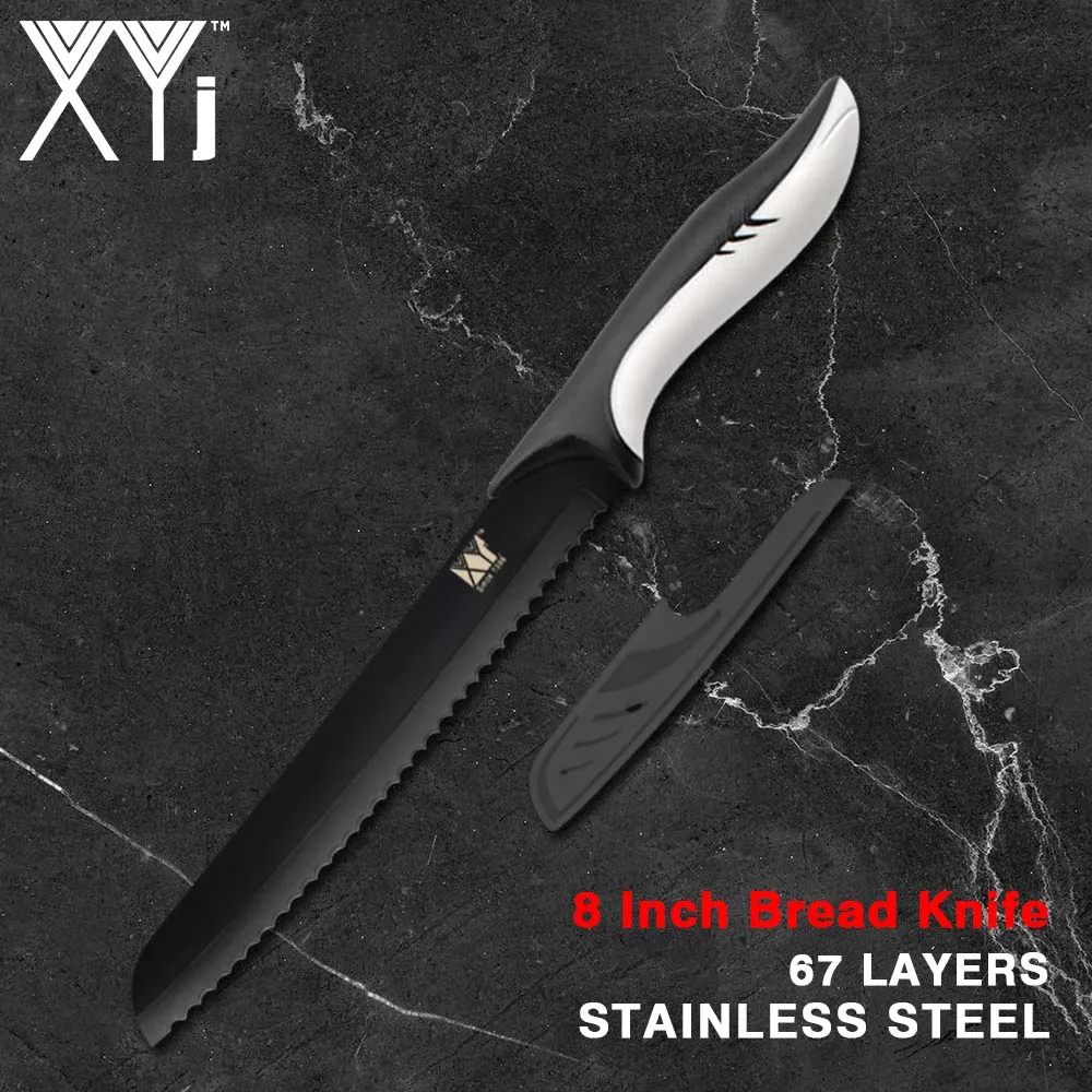 C. 8 inch Chef XYj 6 шт. наборы кухонных ножей шеф повара ножей с антипригарным покрытием Сталь лезвием нож резак овощей хлеб нож, ножевые изделия инструмент - Цвет: C. 8 inch Chef