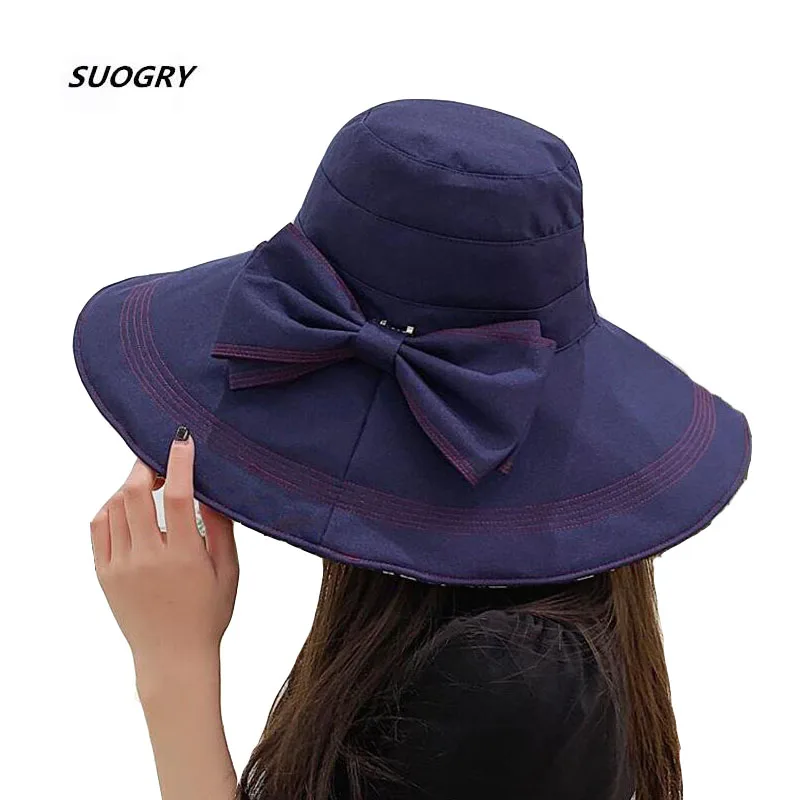 

SUOGRY Summer Wide Brim Sun Hats For Women UPF50+ UV Foldable Packable Detachable Bowknot Adjustable Boonie Bucket Hats