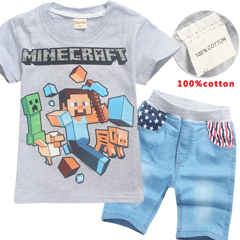 2018 новые летние Minecraft для маленьких мальчиков мультфильм Футболка с короткими