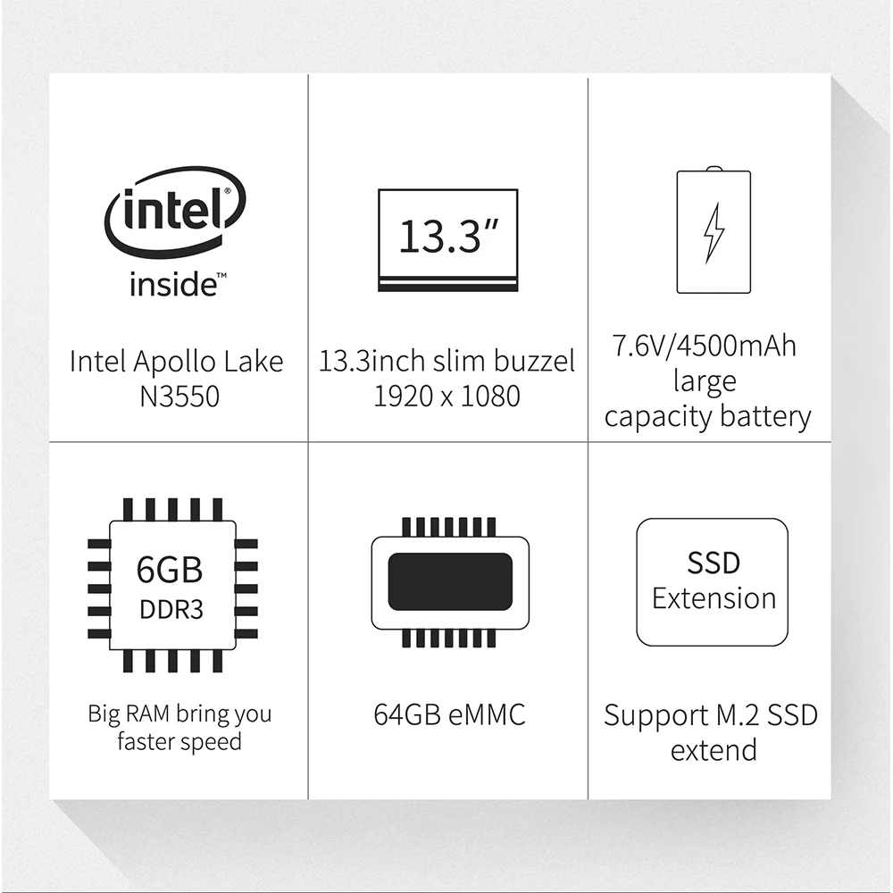 13,3 дюймов 6 ГБ 64 Гб eMMC ноутбук джемпер EZbook X3 ноутбук ips дисплей Intel Apollo Lake N3350 2,4G/5G WiFi с M.2 SATA SSD слот