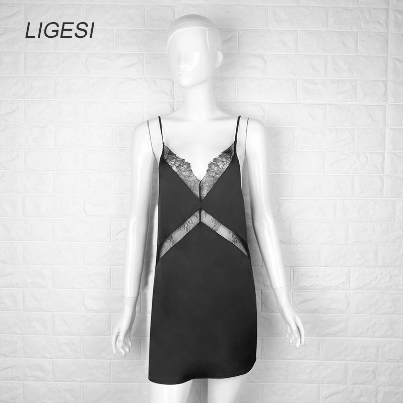 Летнее платье 2019 Короткое женское с глубоким V-образным вырезом прозрачные