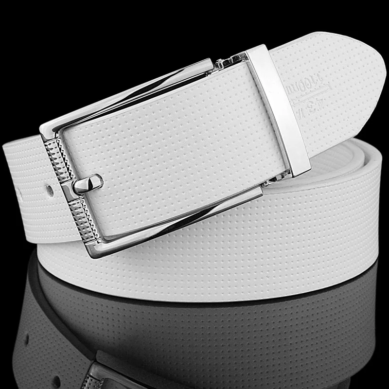 2021 Casual White Young Men Genuine Pin Buckle Belt Cowhide Belts For Men Jeans Cow Leather High Quality Black Cinturones Hombre