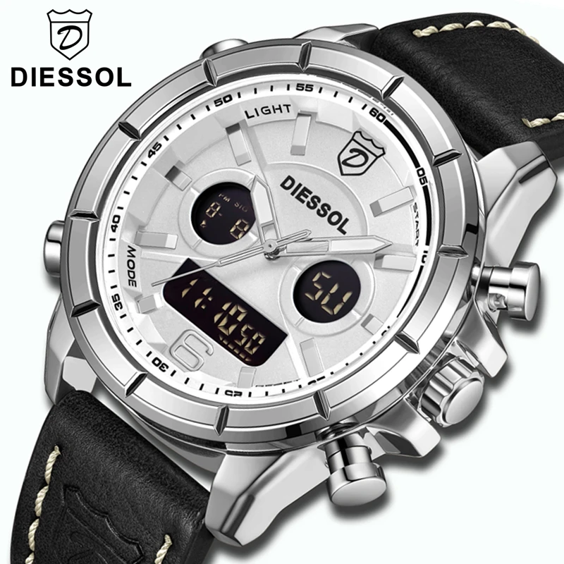 Дизсол часы мужские кожаные Военные Спортивные кварцевые брендовые