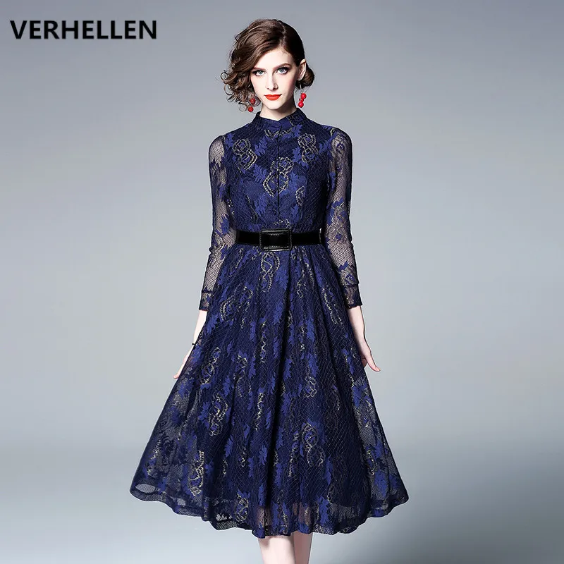 Фото Женское платье с длинным рукавом VERHELLEN кружевное элегантное осень 2019 | Женская
