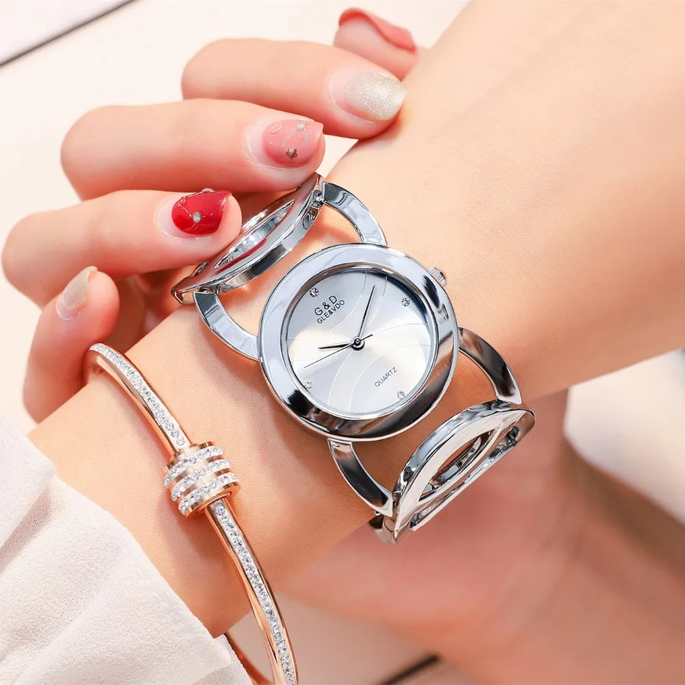 

G&D Womens Watches 2018 Silver Luxury Ladies Bracelet Watch Fashion Simple Women's Quartz Wristwatches Reloj Mujer Clock Gifts