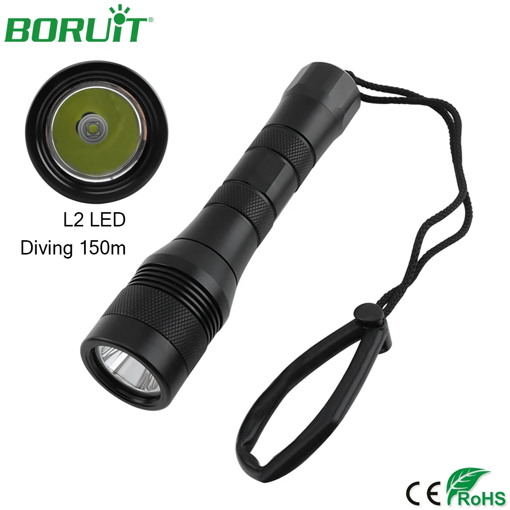 Профессиональный фонарик BORUiT L2 светодиодный подводный 150 м IPX8 водонепроницаемый