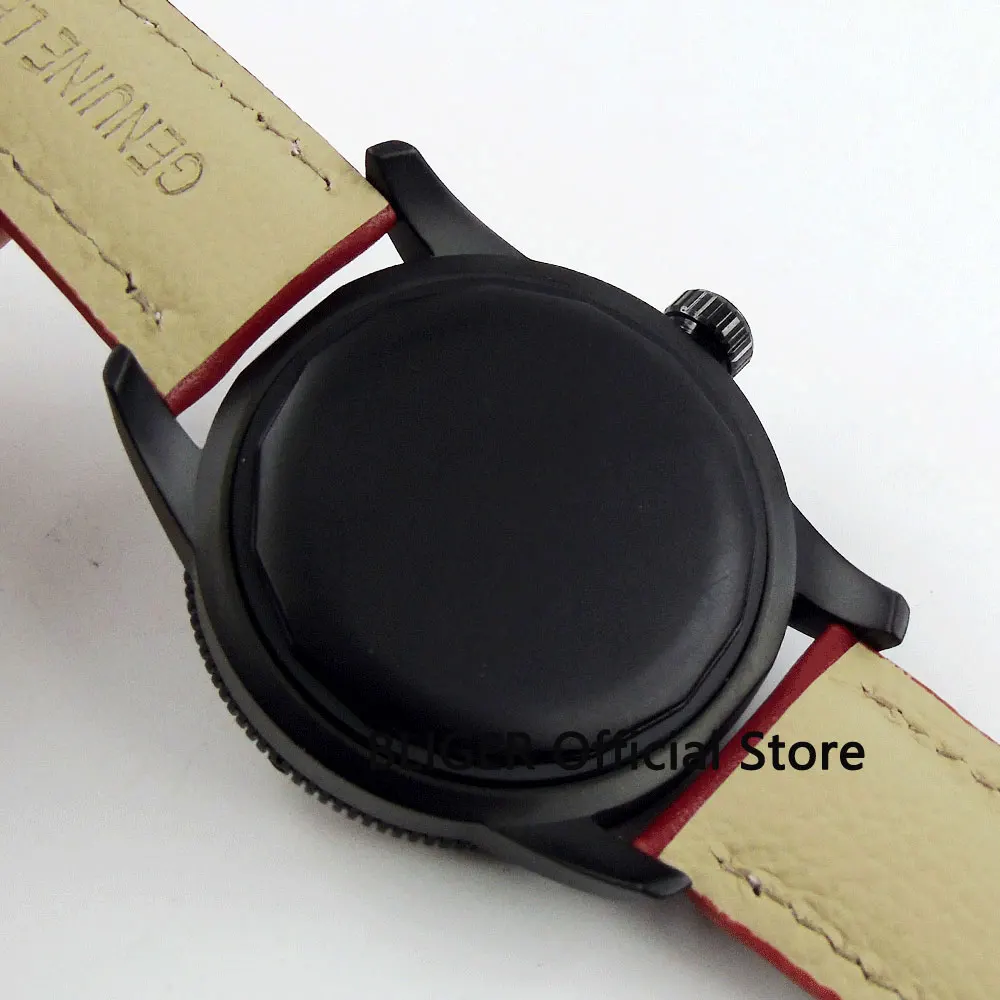 BLIGER 46MM Black Sterile Dial Red Rotating Bezel Small Second Hand Men's Watch Automatic Movement Wristwatch Luminous 128 |