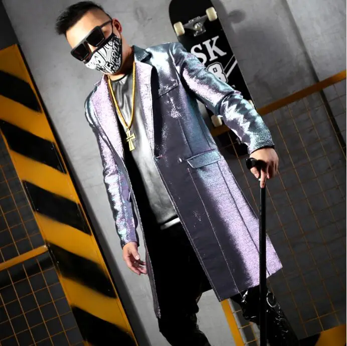 

M~5XL New men's Nightclub singer bar DJMCDS stage costume GOGO performance dress silver silk gradient effect casual wear suit