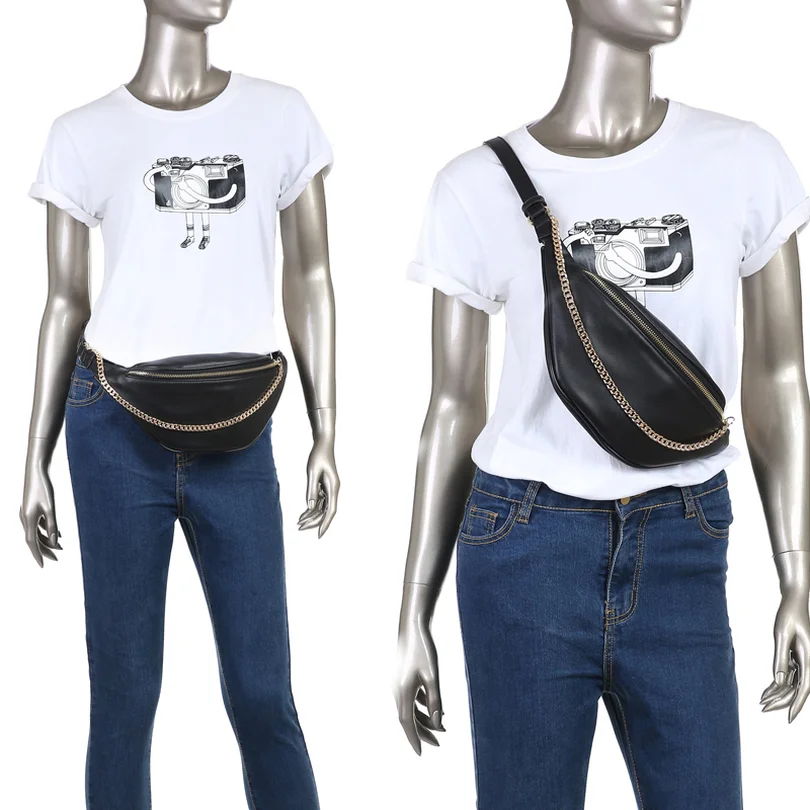 Новинка 2019 года для женщин сумки на пояс модные черные Fanny Packs из искусственной