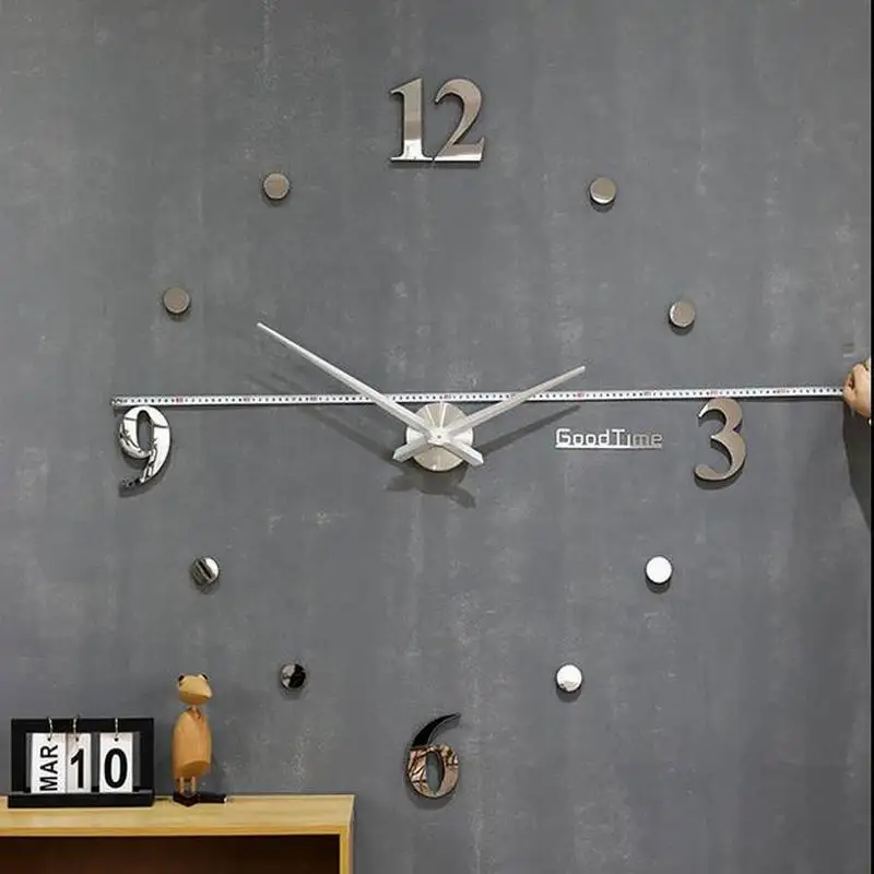 47 дюймов Большие размеры кварцевые настенные часы акриловые зеркальные 3D DIY