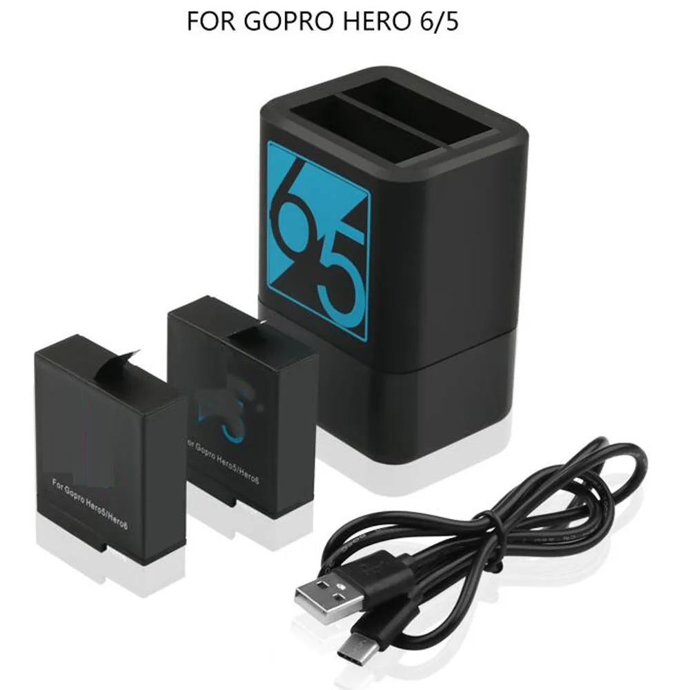 Аккумулятор Go Pro 2 шт. 1220 мАч + двойное зарядное устройство для gopro hero 5 6 7 8 Black