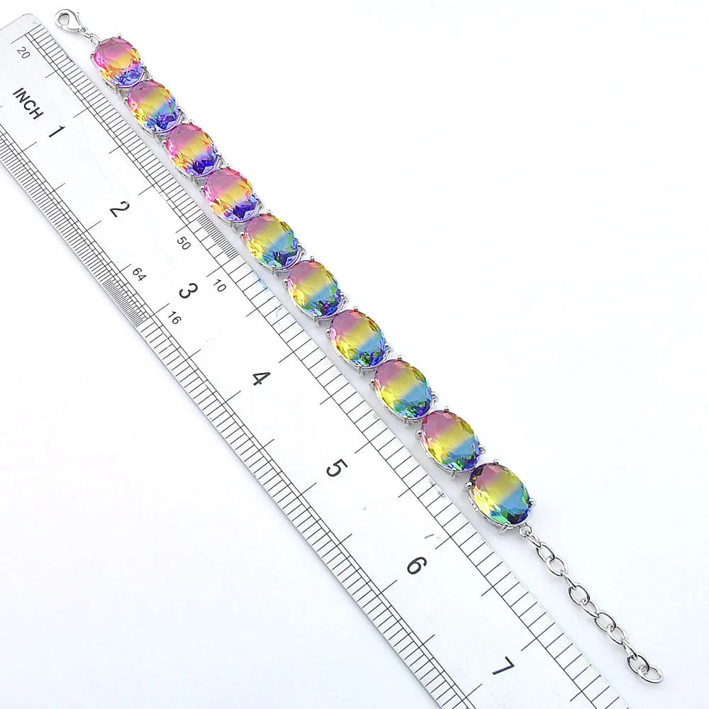 

Luckyshine Xmas Jewelry Gift Oval BI-COLORED Tourmaline Crystal Zircon Gem Silver Women Wedding Bracelets