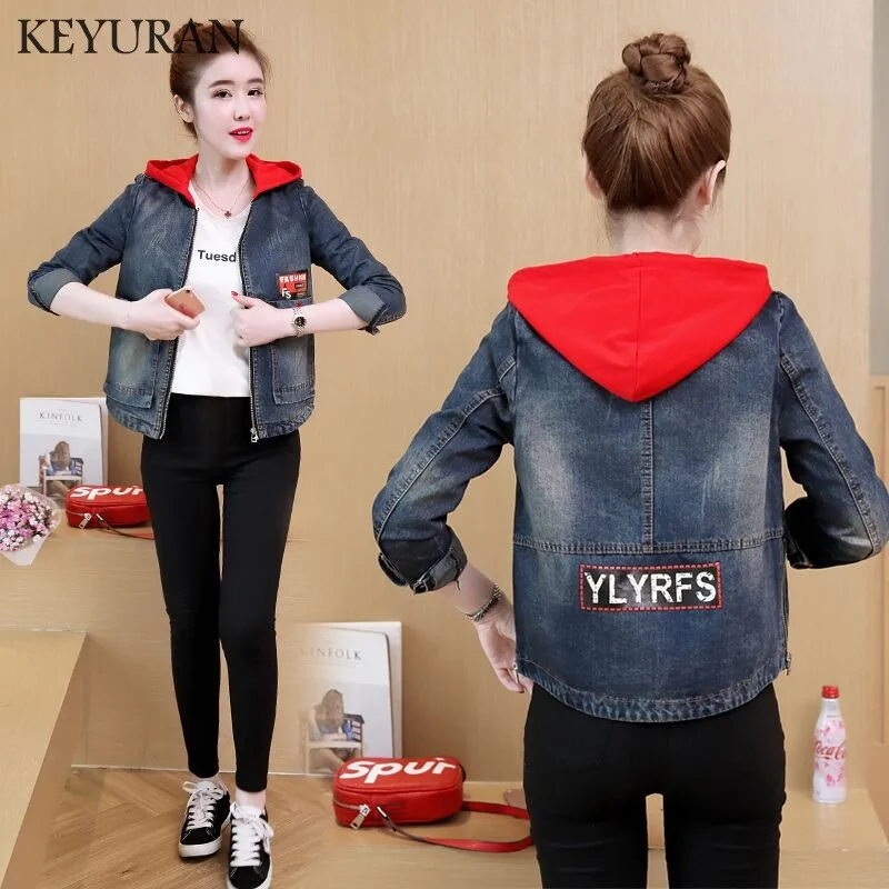 Photo color Джинсовая женская куртка Casacos Feminino размера плюс 2XL винтажная джинсовая куртка с капюшоном и вышивкой Женские базовые Пальто повседневные куртки - Цвет: Photo color