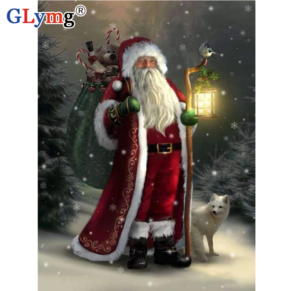 GLymg полная дрель алмазная живопись квадратная Санта в лесу Рождественская