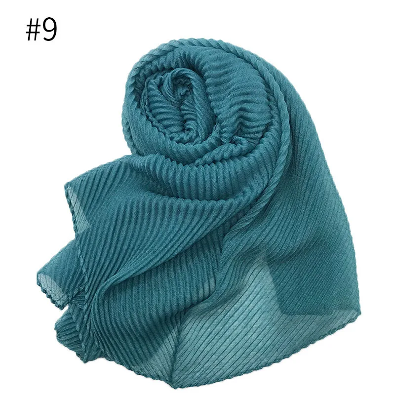9 teal Модный плиссированный Макси хиджаб шарф элегантный длинный шаль обернуть простой мусульманский хиджаб женские плиссированные шарфы шали Мягкий шарф 26 цветов - Цвет: 9 teal