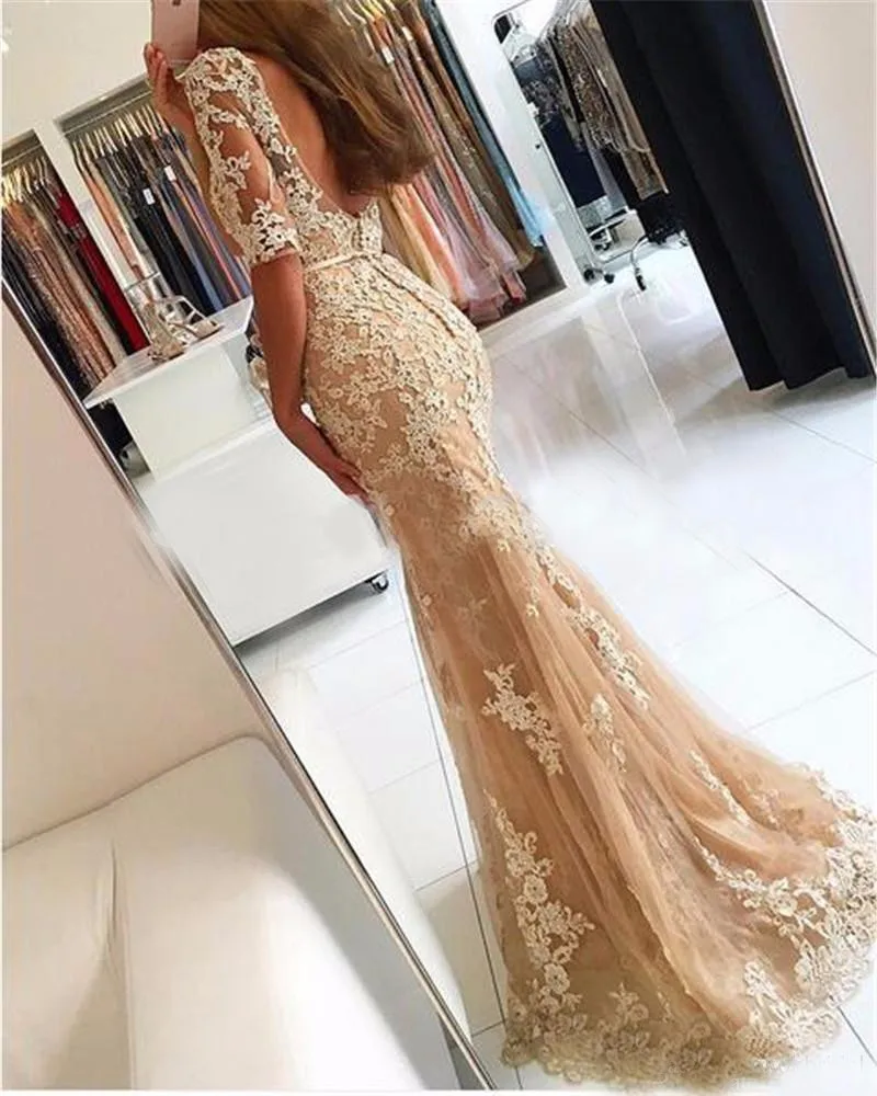 Женское вечернее платье с круглым вырезом и открытой спиной Robe De Soiree Champange |