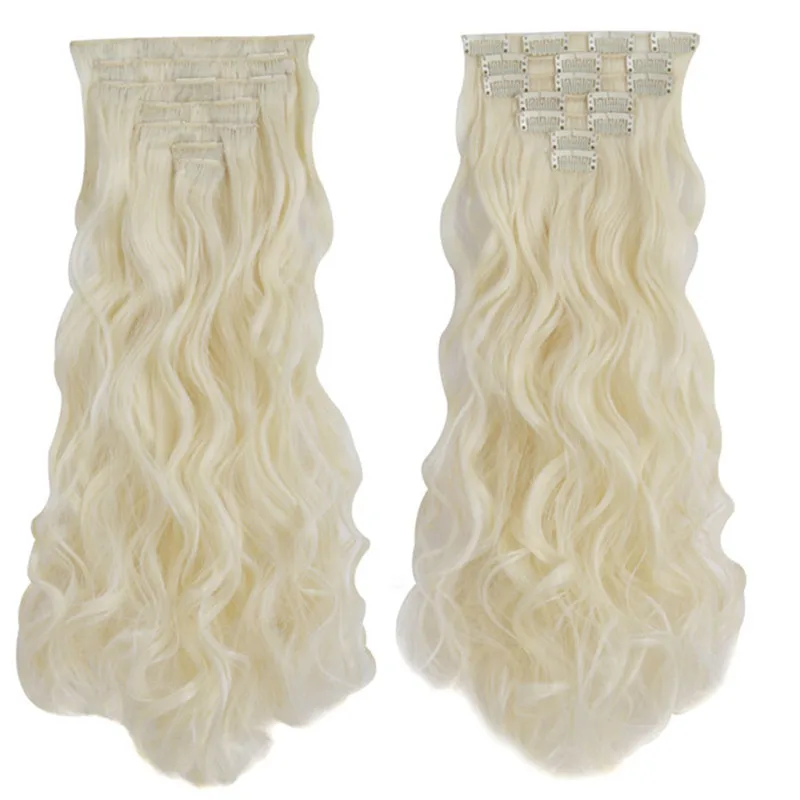 Light Blonde MapofBeauty длинные волнистые 7 клипс в одном куске синтетические волосы для наращивания термостойкие парики для женщин Черный Коричневый Золотой Омбре поддельные - Цвет: Light Blonde