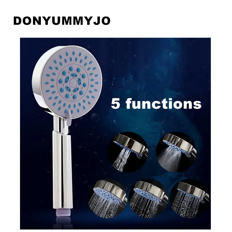 

10pcs/bag 5 functions handheld shower head Water Saving massage spray ABS with chrome hand bath showerhead Bathroom Accessories