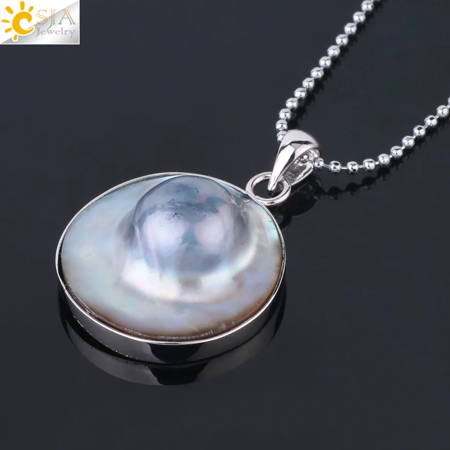Necklace CSJA натуральный Mabe жемчуг кулон ожерелье для женщин девушек модные ювелирные изделия серый полукруглый бисер морская вода оболочка жемчуга Подвески F920 - Окраска металла: Necklace