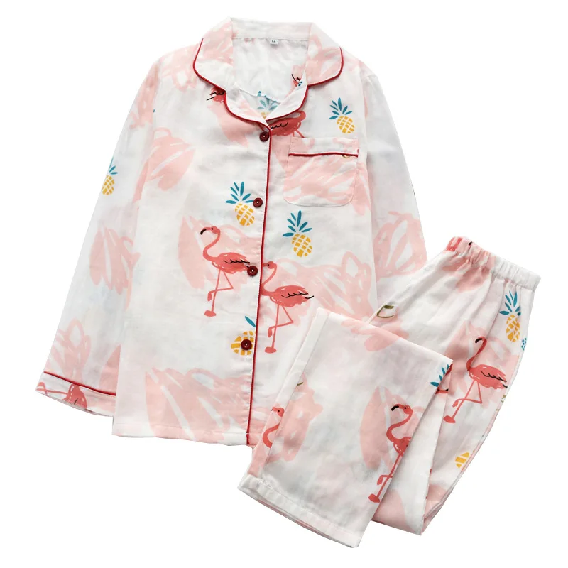 2019 Летняя женская одежда для сна пижама с фламинго Хлопковые женские пижамные