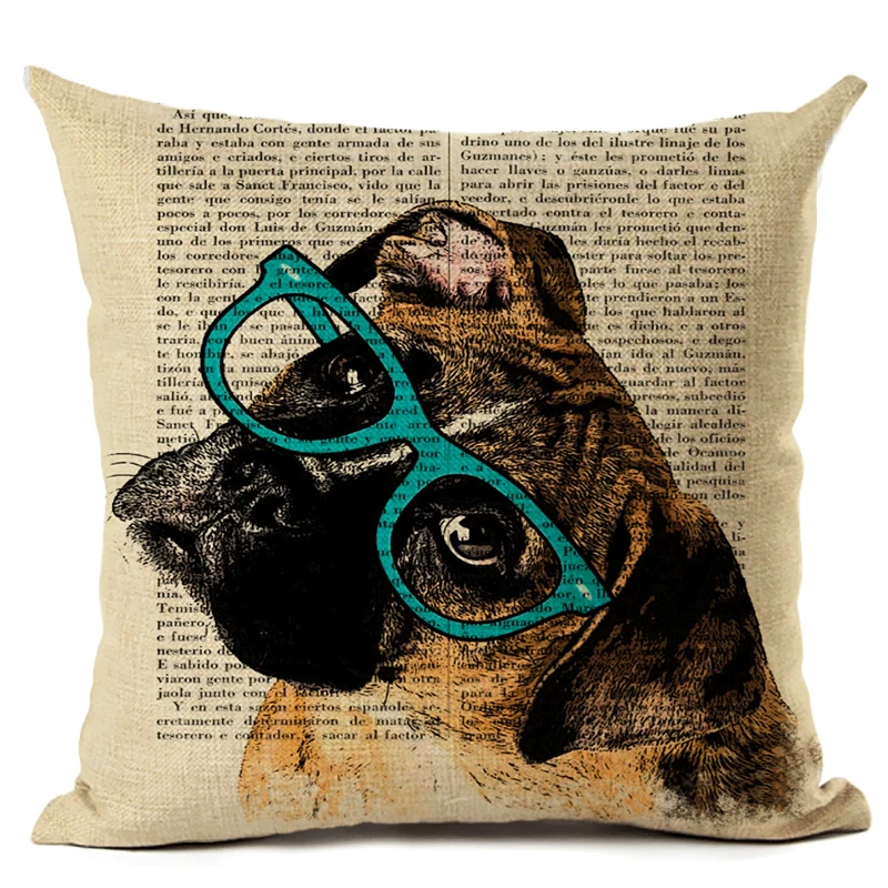 Cushion Cover Animal Collection Book Page Linen Cotton 45*45CM Square Decor Home Throw Pillow Case 1 Side Print Almofadas Cojine | Дом и сад