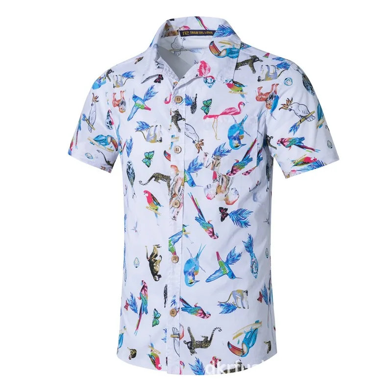 Chemise homme, повседневные Гавайские рубашки, Мужская брендовая одежда, дышащая пляжная рубашка с коротким рукавом, принт с животными, Camisa Masculina, 5XL - Цвет: Asian Size