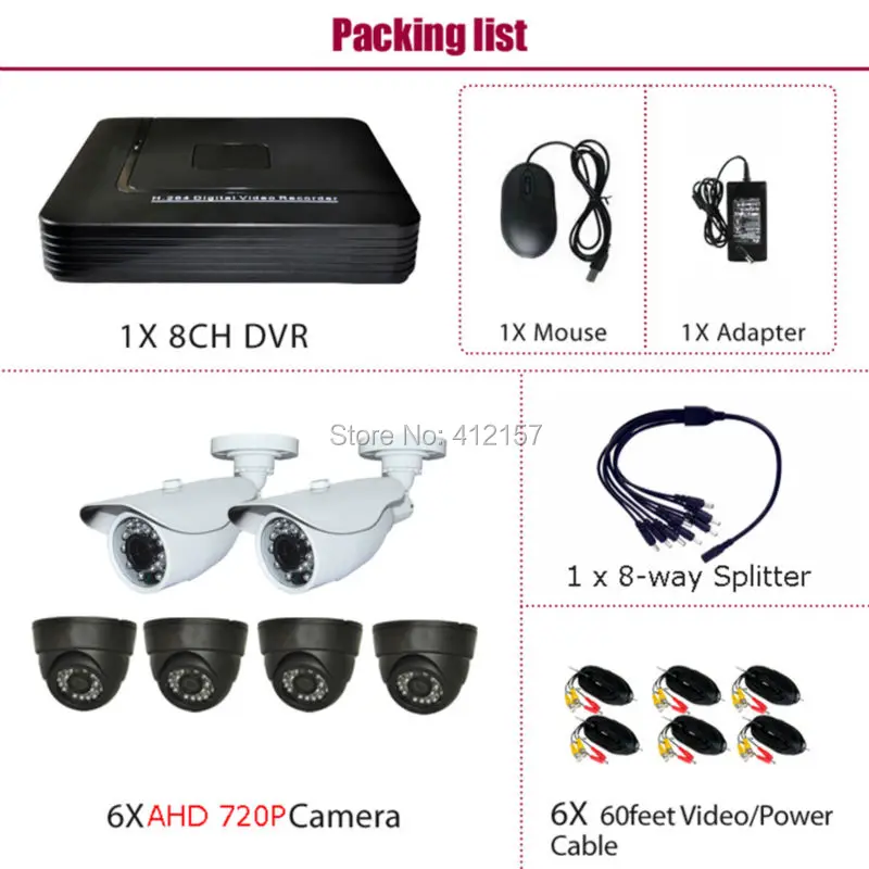 CCTV дома 8-КАНАЛЬНЫЙ 1080 P HDMI 3-В-1 DVR HVR NVR AHD 720 6CH 1200TVL Камеры Системы Безопасности P2P PC