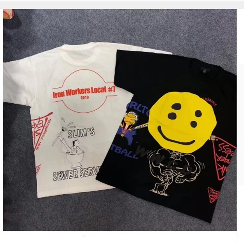 CPFM футболка Smile Face W. W. C. D. Логотип ручная роспись граффити принт Kanye West ASTROWORLD Трэвиса Скотта футболки мужские свободные футболки