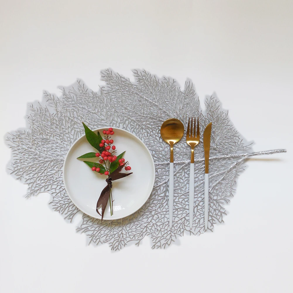 Серебряная подставка для кухни с искусственными листьями EVA коврик обеденного