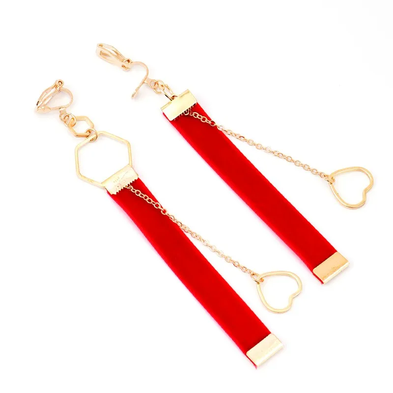 Женские бархатные серьги-клипсы в стиле ретро длинные серьги золотого и красного