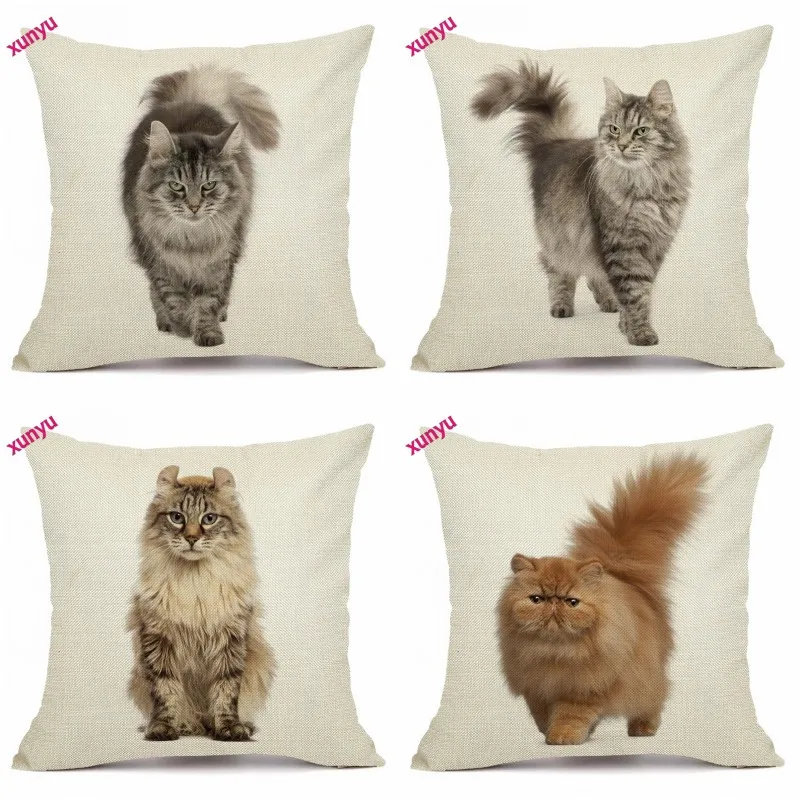Xunyu Pet Чехол для подушки с кошкой размером 45*45 см подушка в виде животного, Чехол льняные наволочки для подушек, для дома для декоративной диванной подушки для дивана BT008
