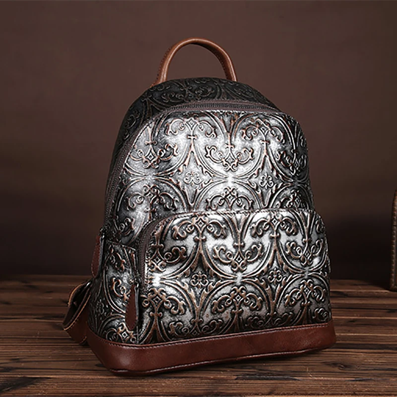 Женский рюкзак из натуральной тисненой кожи женская школьная сумка известного