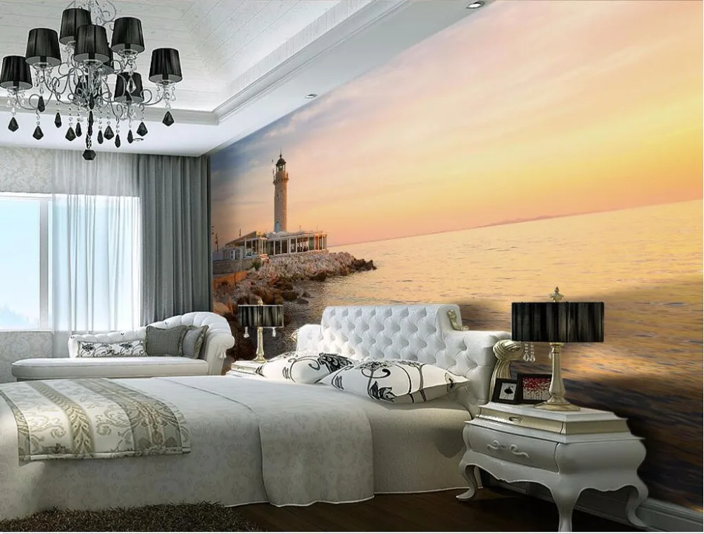 Настенные 3D-обои на заказ живопись с изображением маяков Эгейском море закате