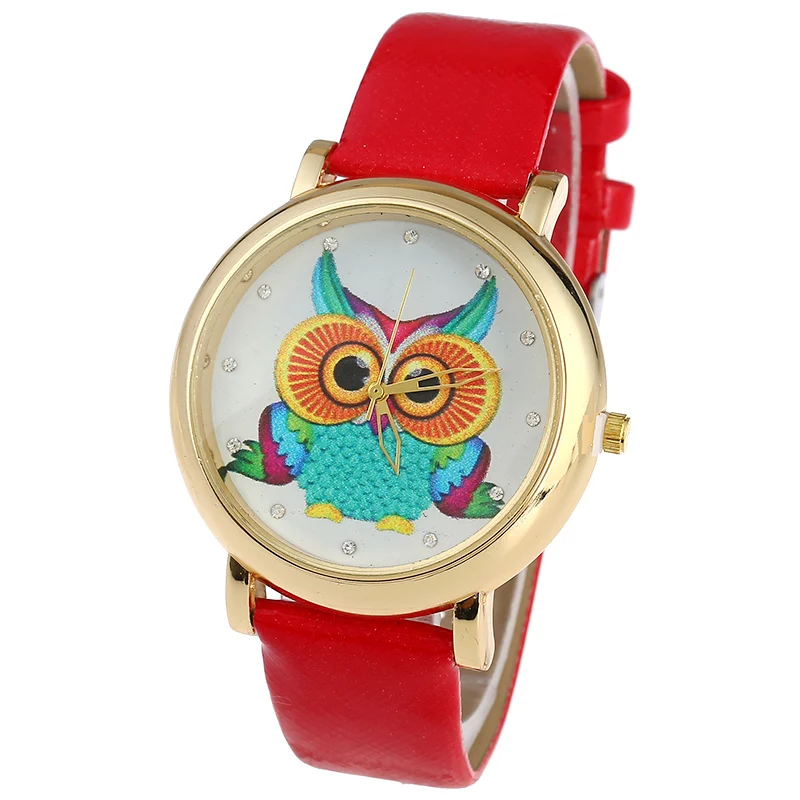 Gnova Platinum Women Watch Big Dial PU Leather Retro Blue Owl Ethnic Fashion Quartz Wristwatch clock para dama Relogio A944 | Наручные