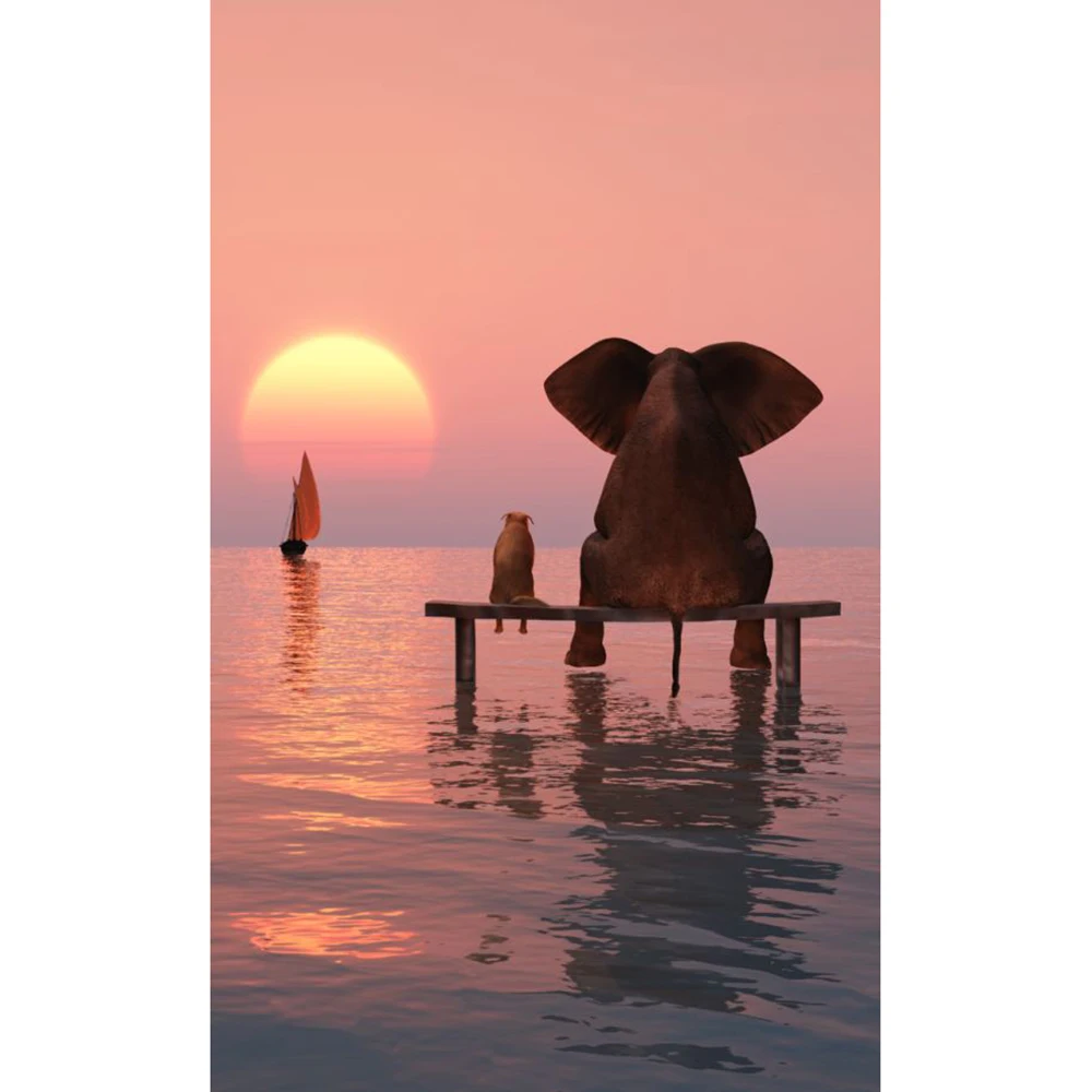 Мультфильм Слоны часы Sunrise 3D настенные наклейки двери обои украшение дома