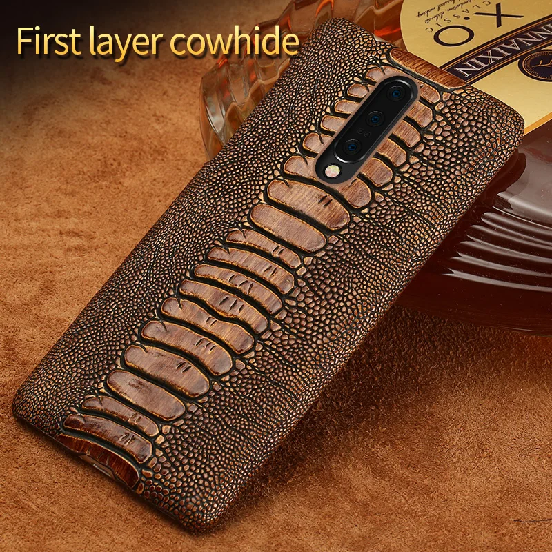 Genuine Leather Phone Case For Oneplus 7 Pro 9 Ostrich Leg grain Shell One plus 7T 6 6T 5 5T 3 3T X Luxury cover | Мобильные