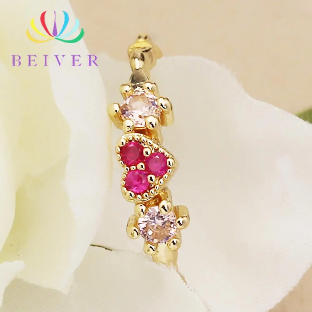 Женское кольцо с сердцем Beiver красное корундом золотистого цвета вечерние