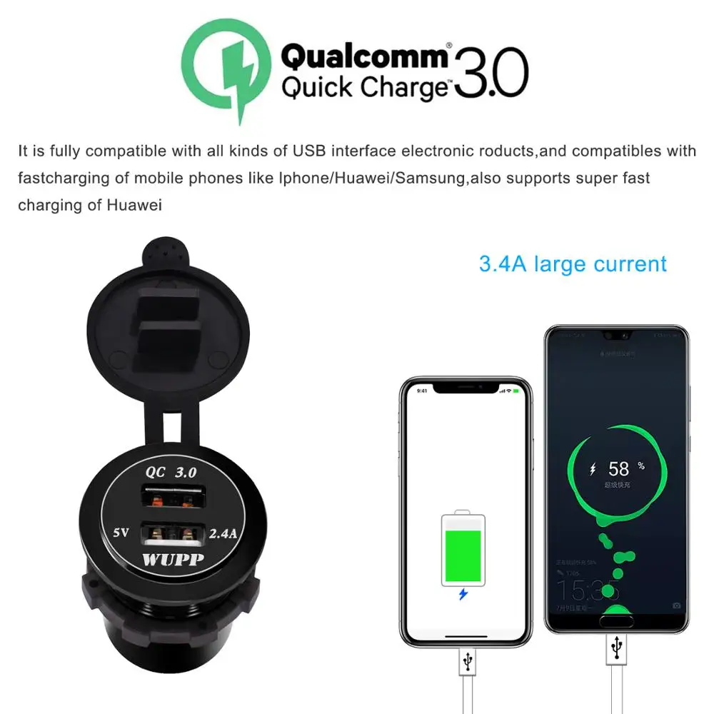 Зарядное устройство QC3.0 с двумя USB портами быстрая зарядка 12 24 В