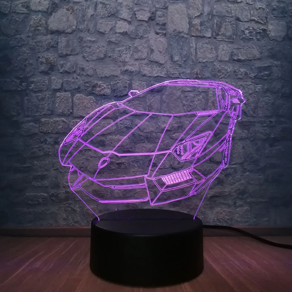 Гоночный автомобиль 3D светодиодный светильник Luminarias USB многоцветный атмосферный