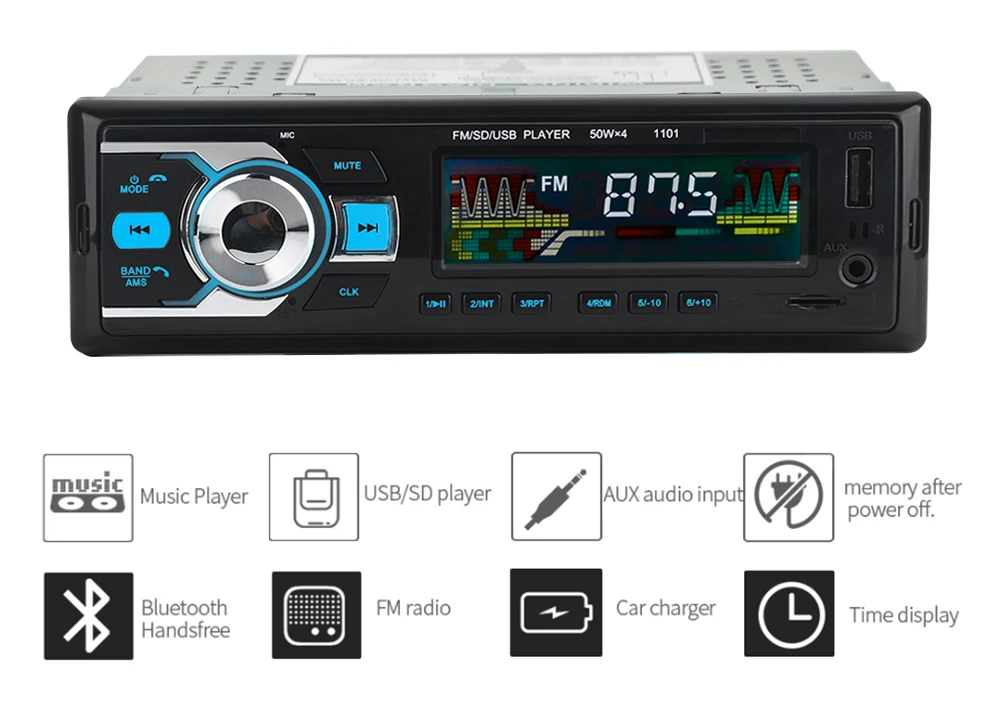 Bluetooth автомобильный стерео радио MP3 плеер Поддержка BT/FM/USB/SD Пульт дистанционного управления 12 В 1din Авторадио Hands-free время вызова дисплей