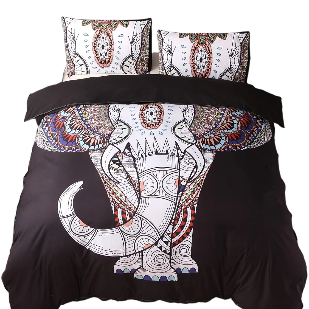 Черно белый комплект постельного белья из 2/3 предметов с 3d изображением слона